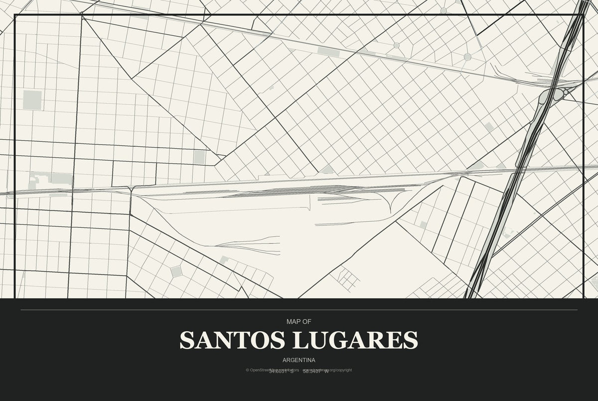 Santos Lugares, Argentina City Map Aluminum Sign in Museum Plaque style
