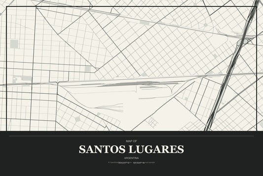 Santos Lugares, Argentina City Map Aluminum Sign in Museum Plaque style