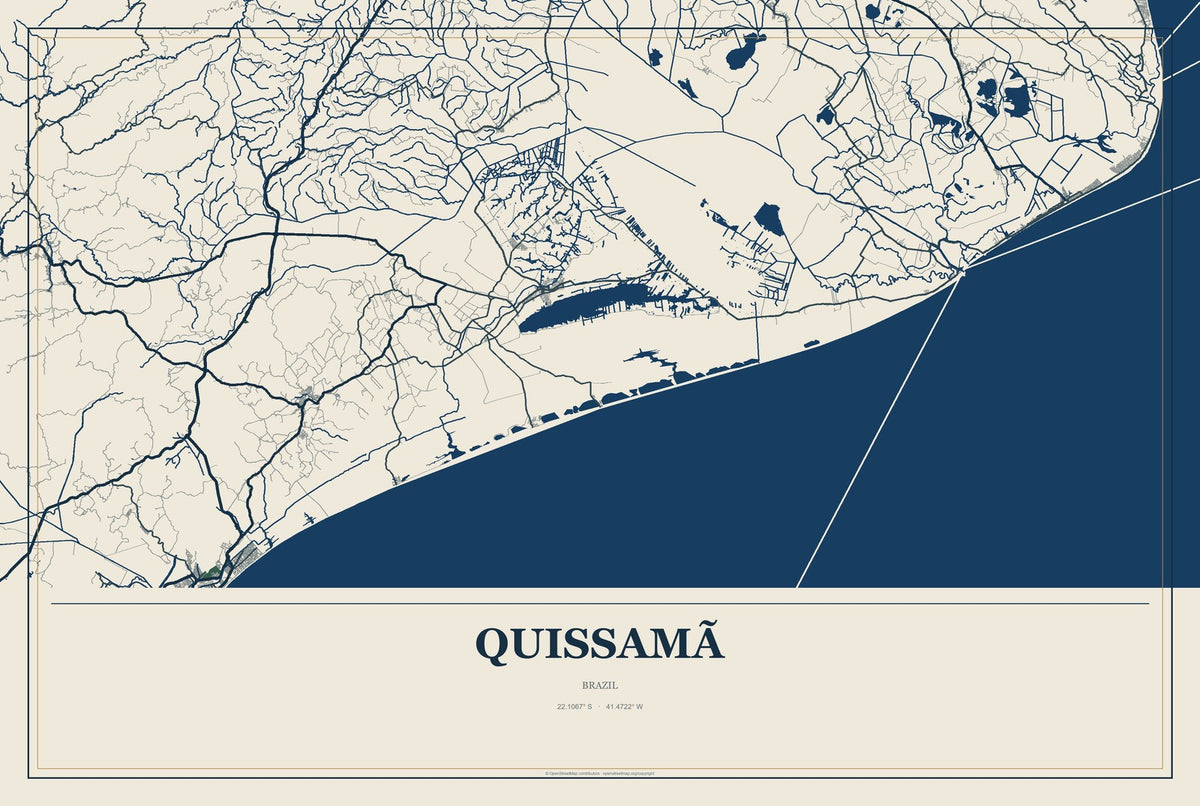 Quissamã, Brazil City Map Aluminum Sign in Coastal Cutout style