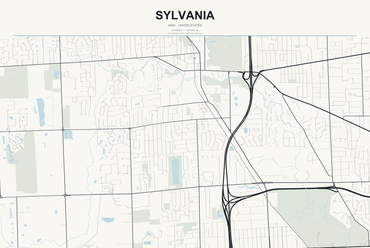 Sylvania, Ohio City Map Aluminum Sign in Headline Atlas style