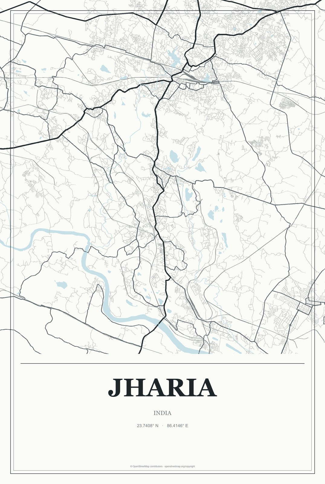 Jharia, India City Map Aluminum Sign in Gallery Air style
