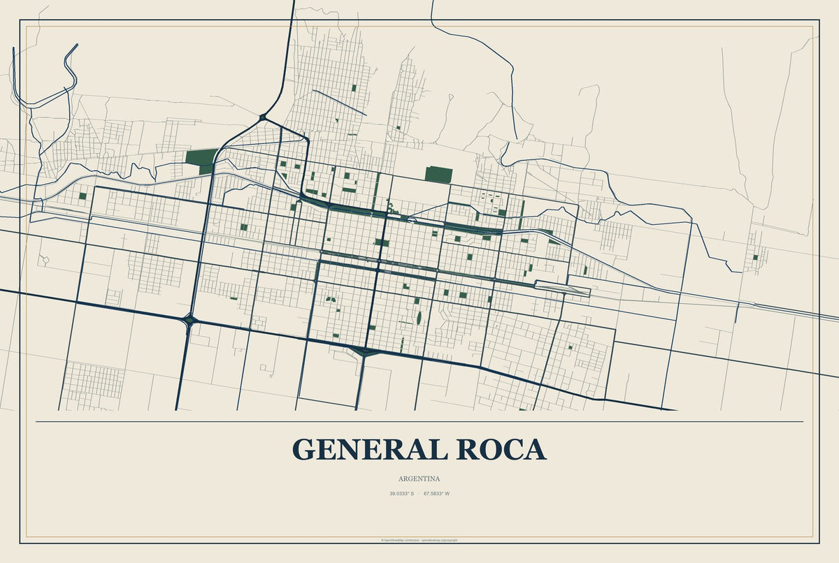 General Roca, Argentina City Map Aluminum Sign in Coastal Cutout style
