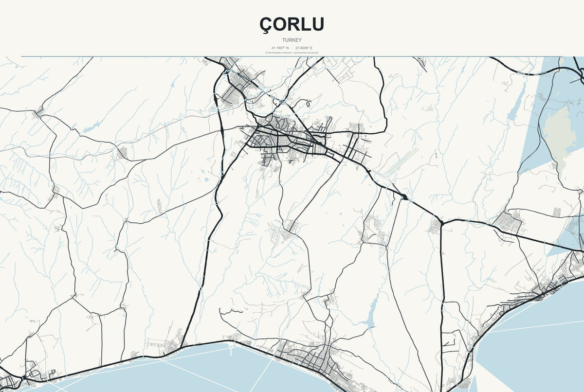 Çorlu, Turkey City Map Aluminum Sign in Headline Atlas style