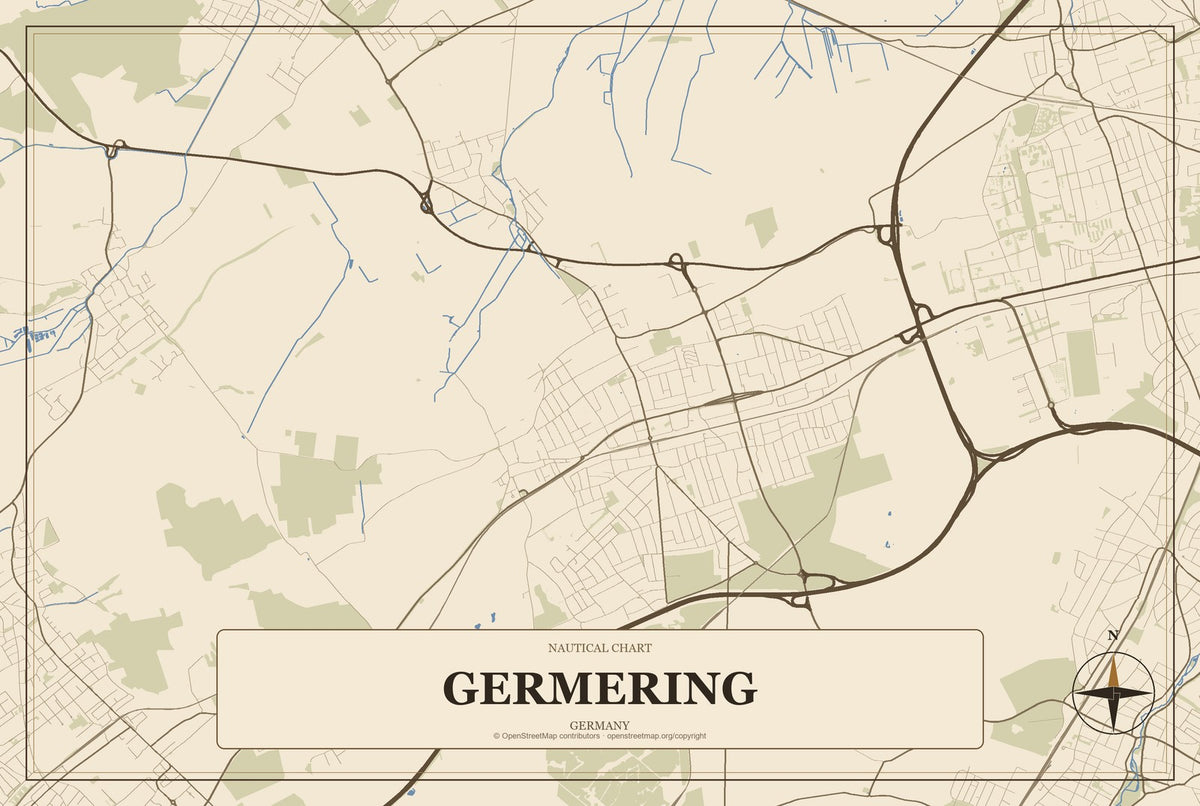 Germering, Germany City Map Aluminum Sign in Heritage Nautical style