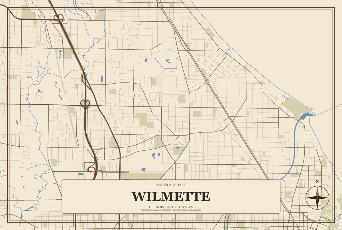 Wilmette, Illinois City Map Aluminum Sign in Heritage Nautical style