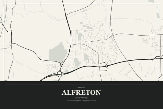 Alfreton, United Kingdom City Map Aluminum Sign in Museum Plaque style