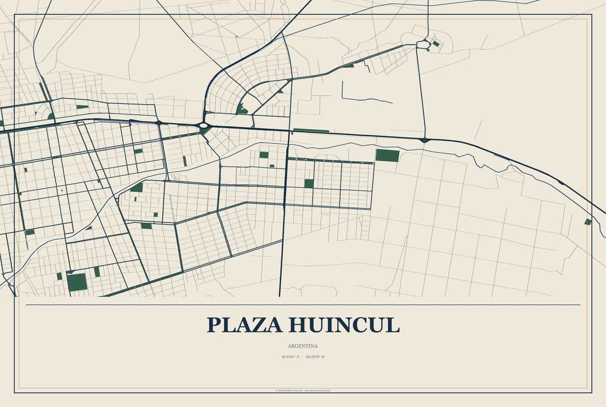 Plaza Huincul, Argentina City Map Aluminum Sign in Coastal Cutout style