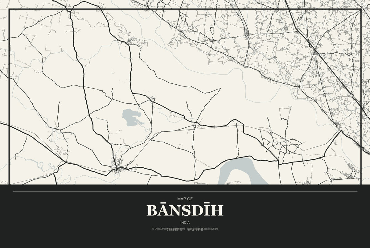 Bānsdīh, India City Map Aluminum Sign in Museum Plaque style