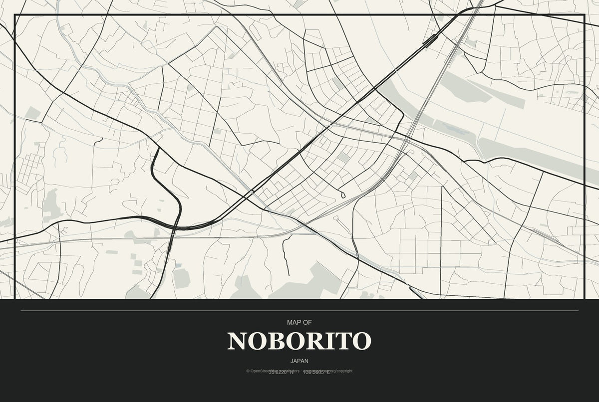 Noborito, Japan City Map Aluminum Sign in Museum Plaque style