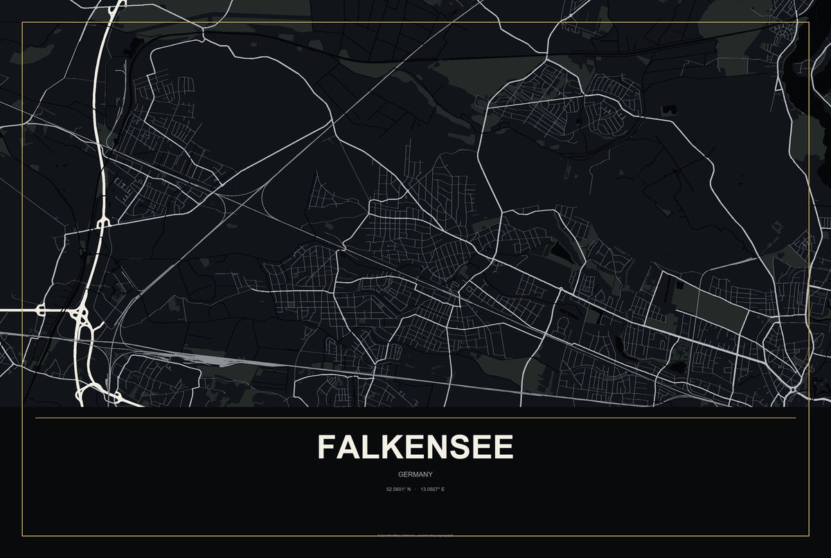 Falkensee, Germany City Map Aluminum Sign in Metropolitan Noir style