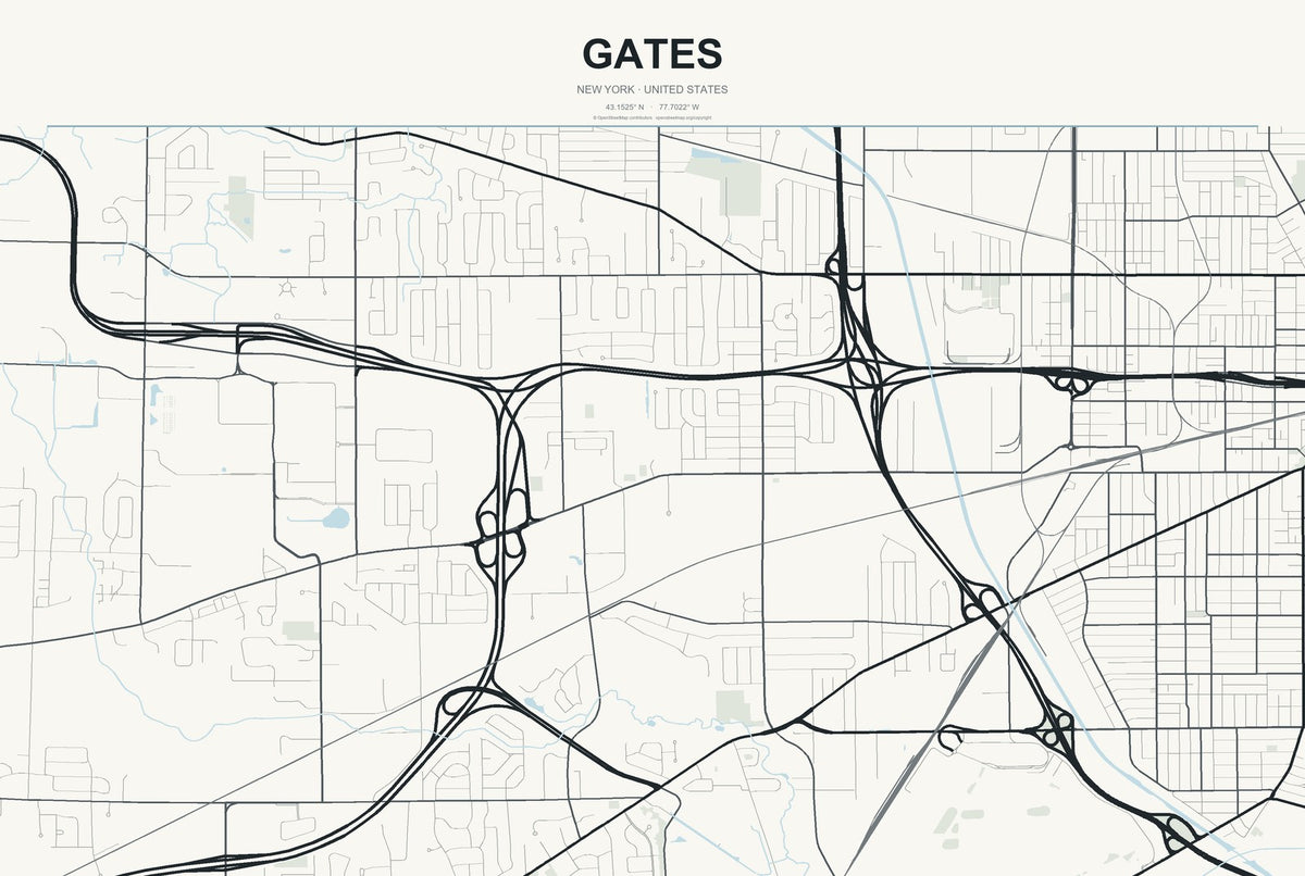 Gates, New York City Map Aluminum Sign in Headline Atlas style