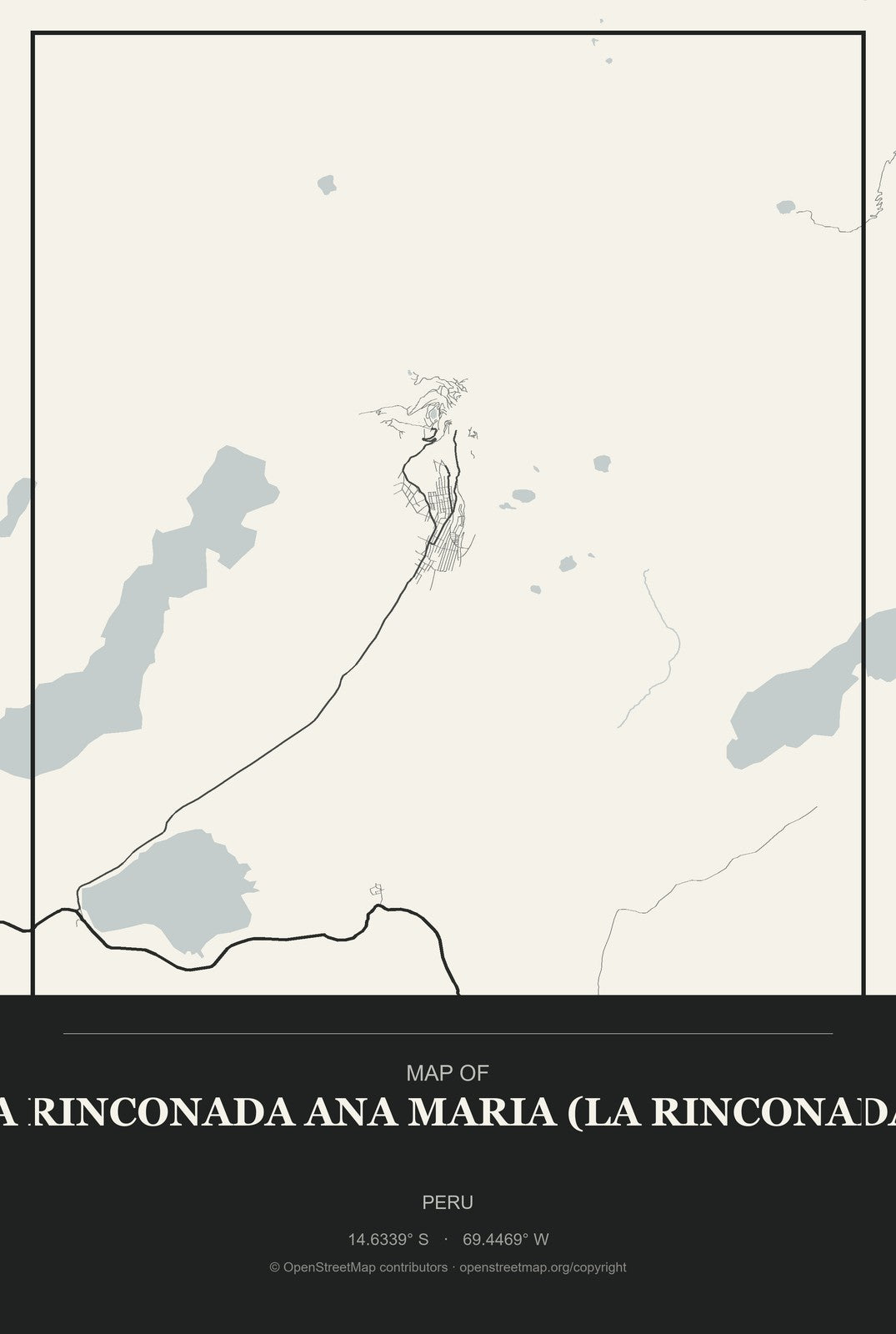 La Rinconada Ana Maria (La Rinconada), Peru City Map Aluminum Sign in Museum Plaque style