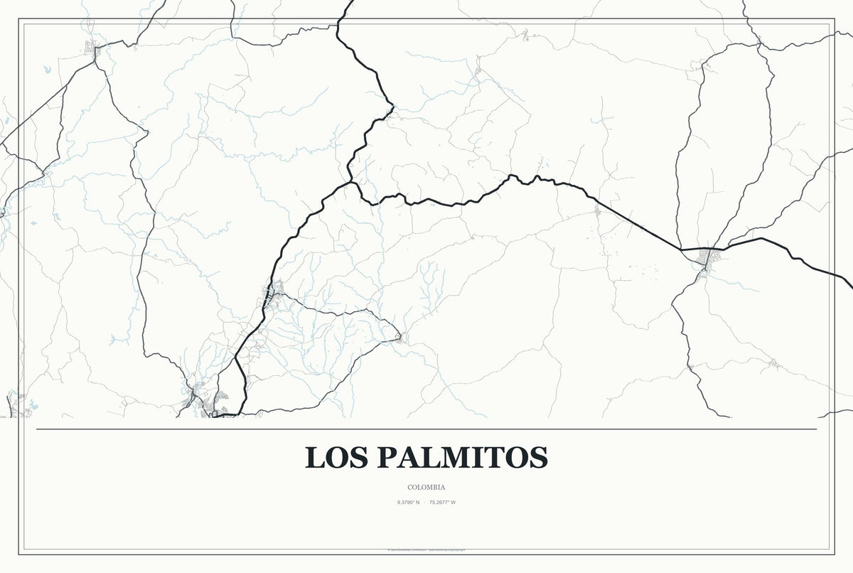 Los Palmitos, Colombia City Map Aluminum Sign in Gallery Air style