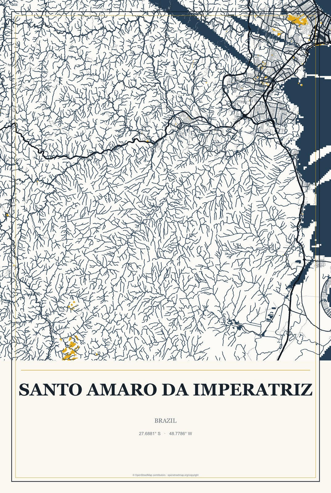 Santo Amaro da Imperatriz, Brazil City Map Aluminum Sign in Citrine Modern style