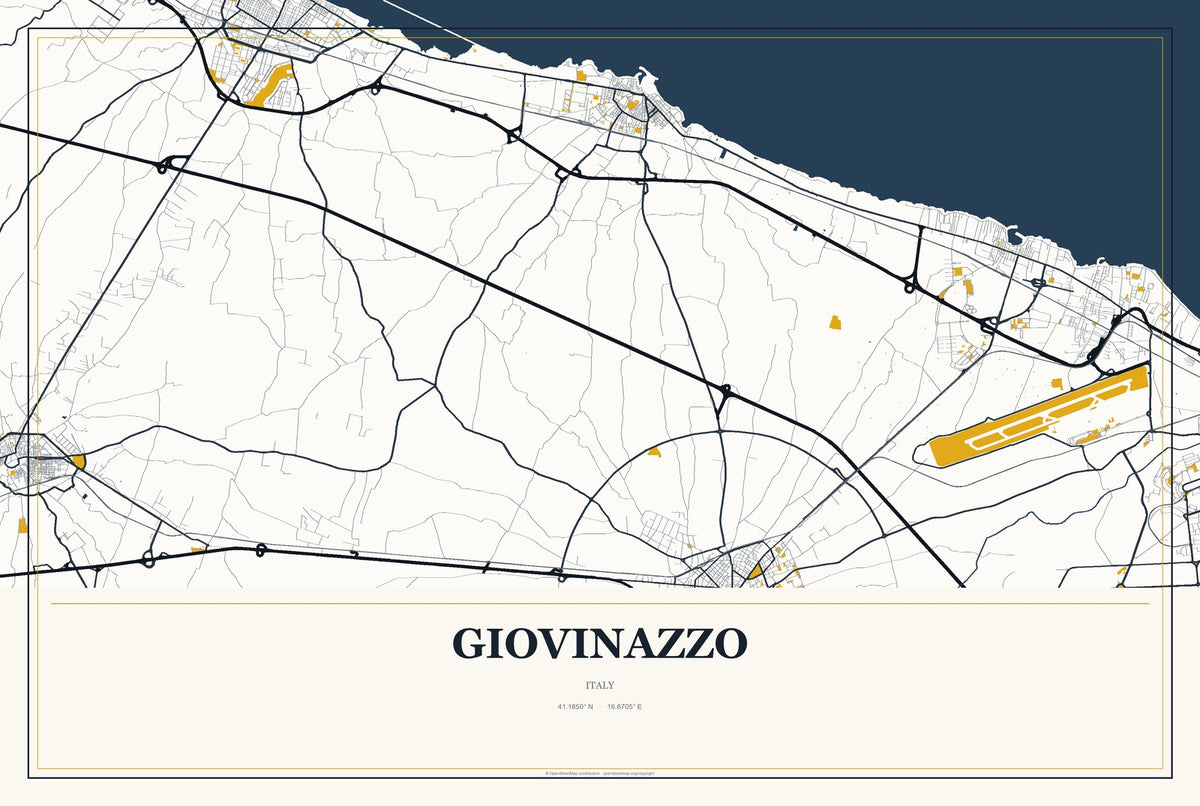 Giovinazzo, Italy City Map Aluminum Sign in Citrine Modern style