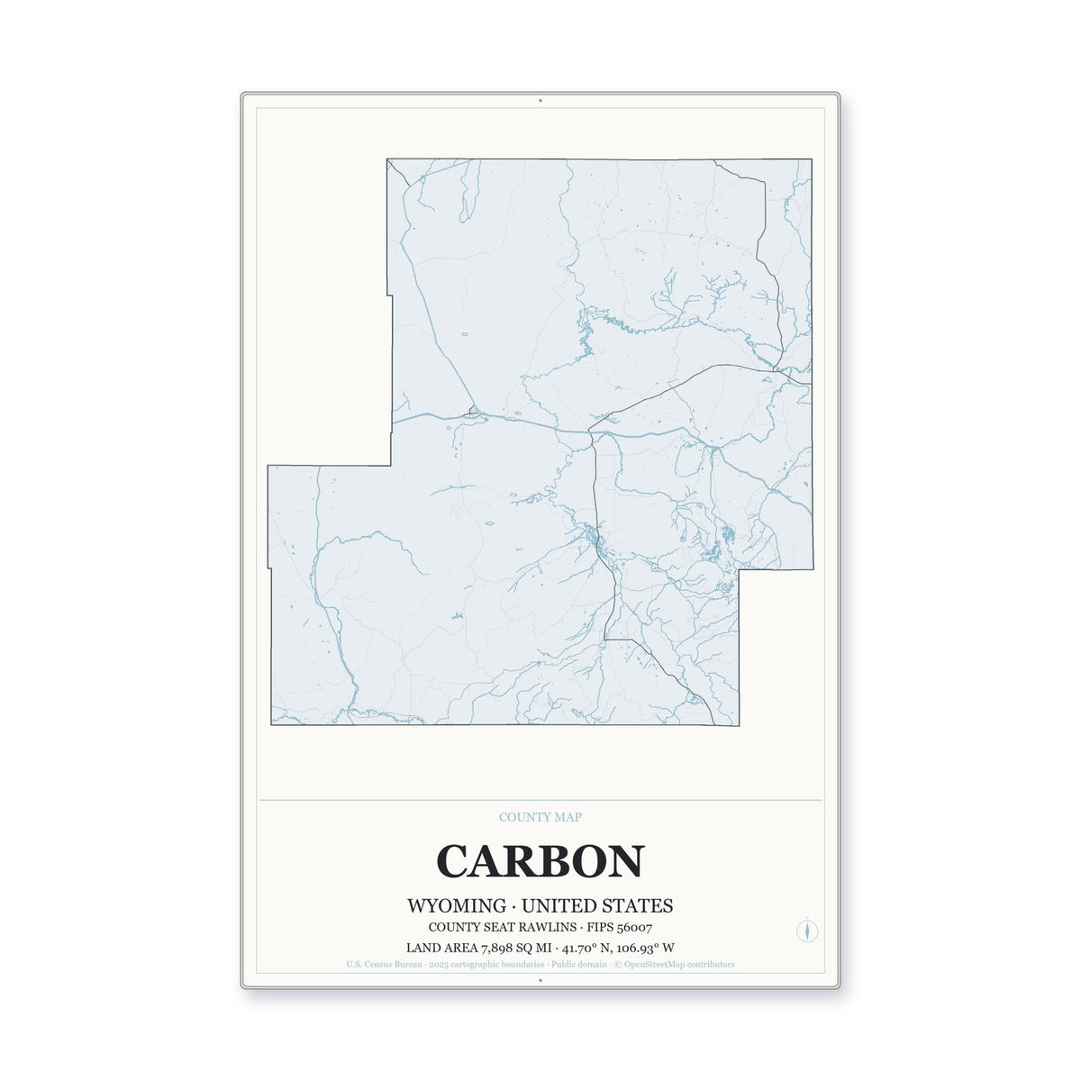 Carbon County, Wyoming Map Aluminum Sign in Gallery Air style