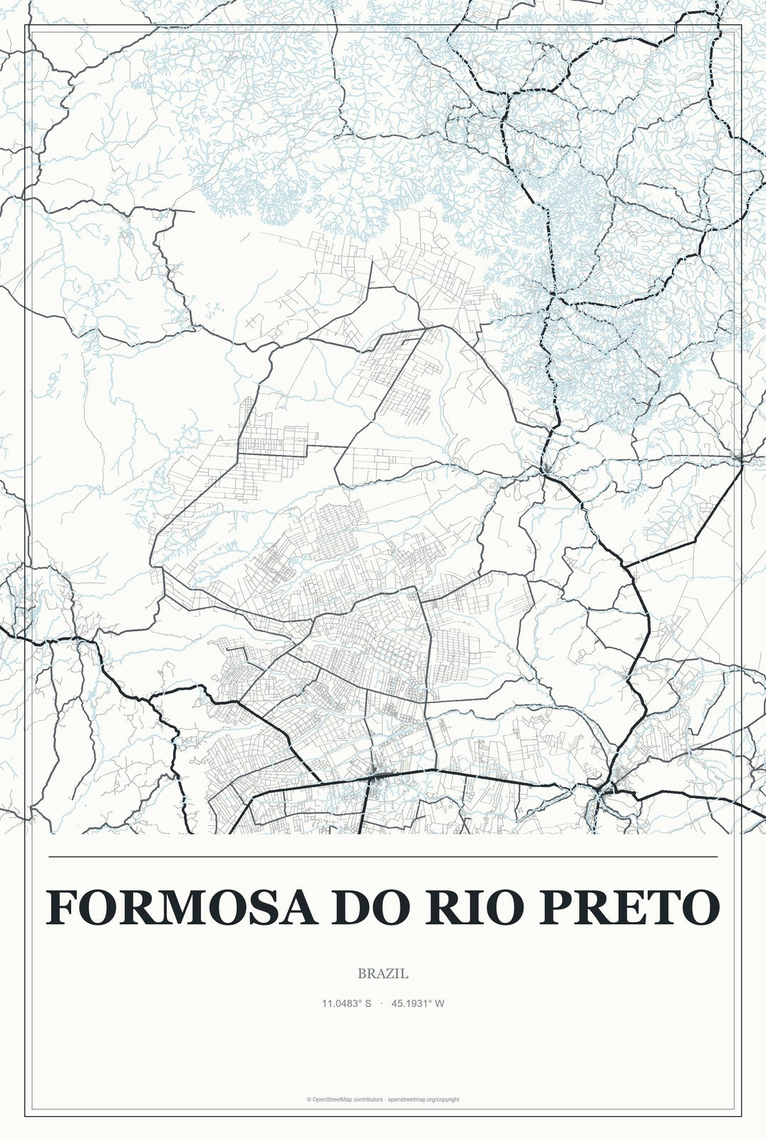 Formosa do Rio Preto, Brazil City Map Aluminum Sign in Gallery Air style