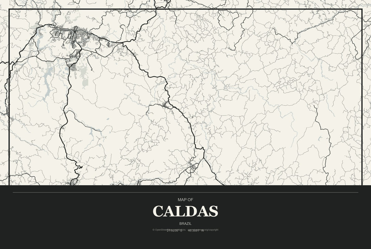 Caldas, Brazil City Map Aluminum Sign in Museum Plaque style