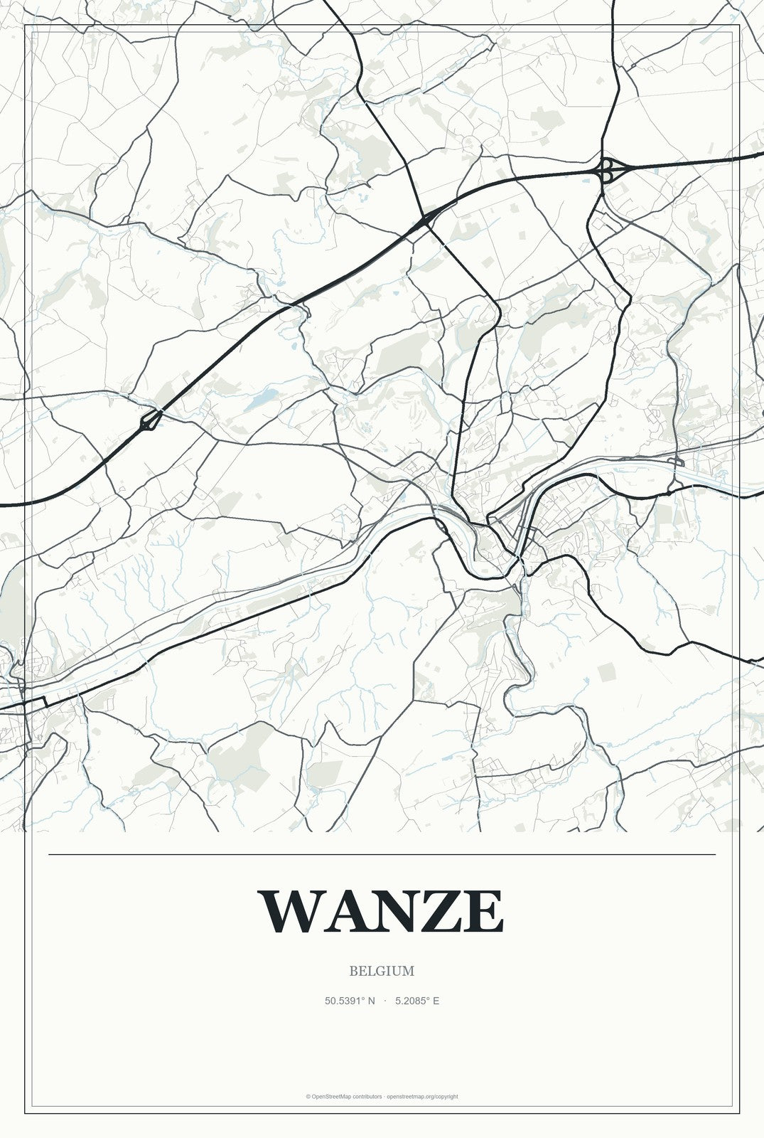 Wanze, Belgium City Map Aluminum Sign in Gallery Air style