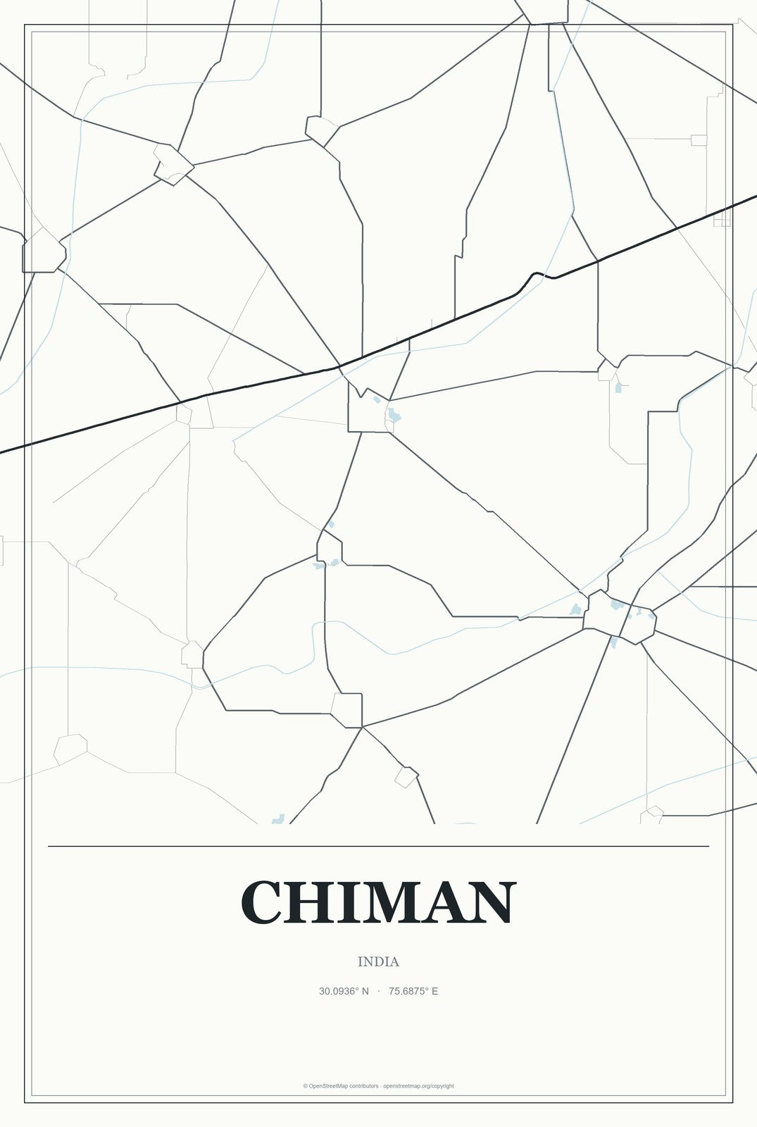 Chiman, India City Map Aluminum Sign in Gallery Air style