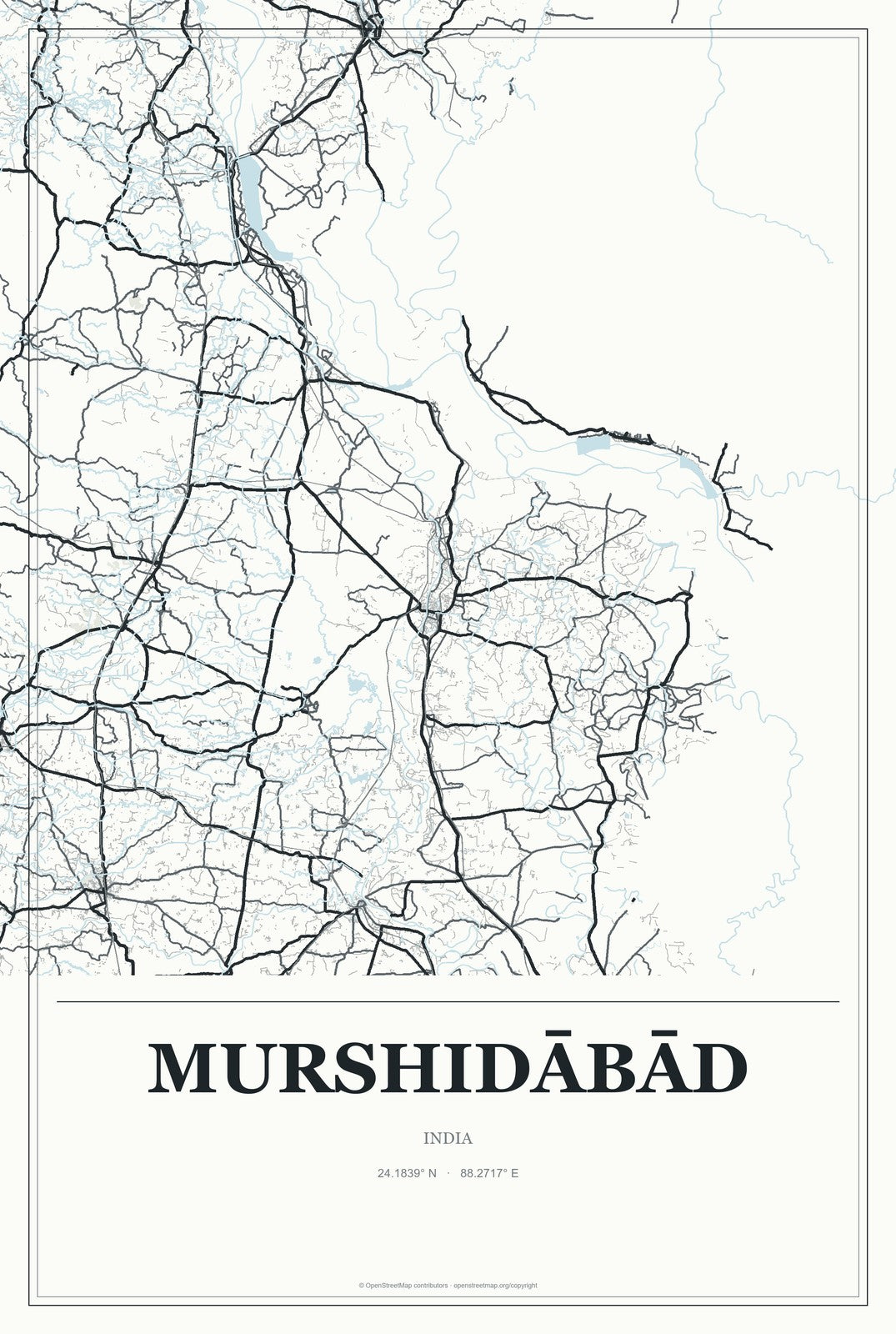 Murshidābād, India City Map Aluminum Sign in Gallery Air style