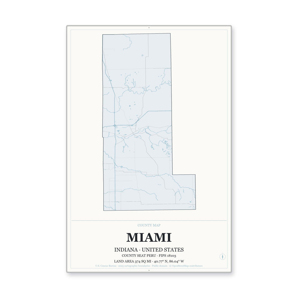 Miami County, Indiana Map Aluminum Sign in Gallery Air style