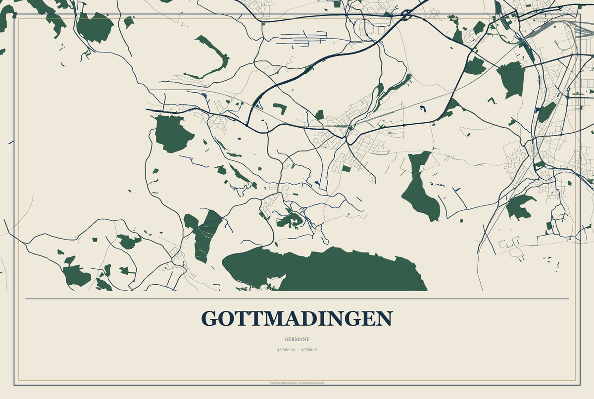 Gottmadingen, Germany City Map Aluminum Sign in Coastal Cutout style