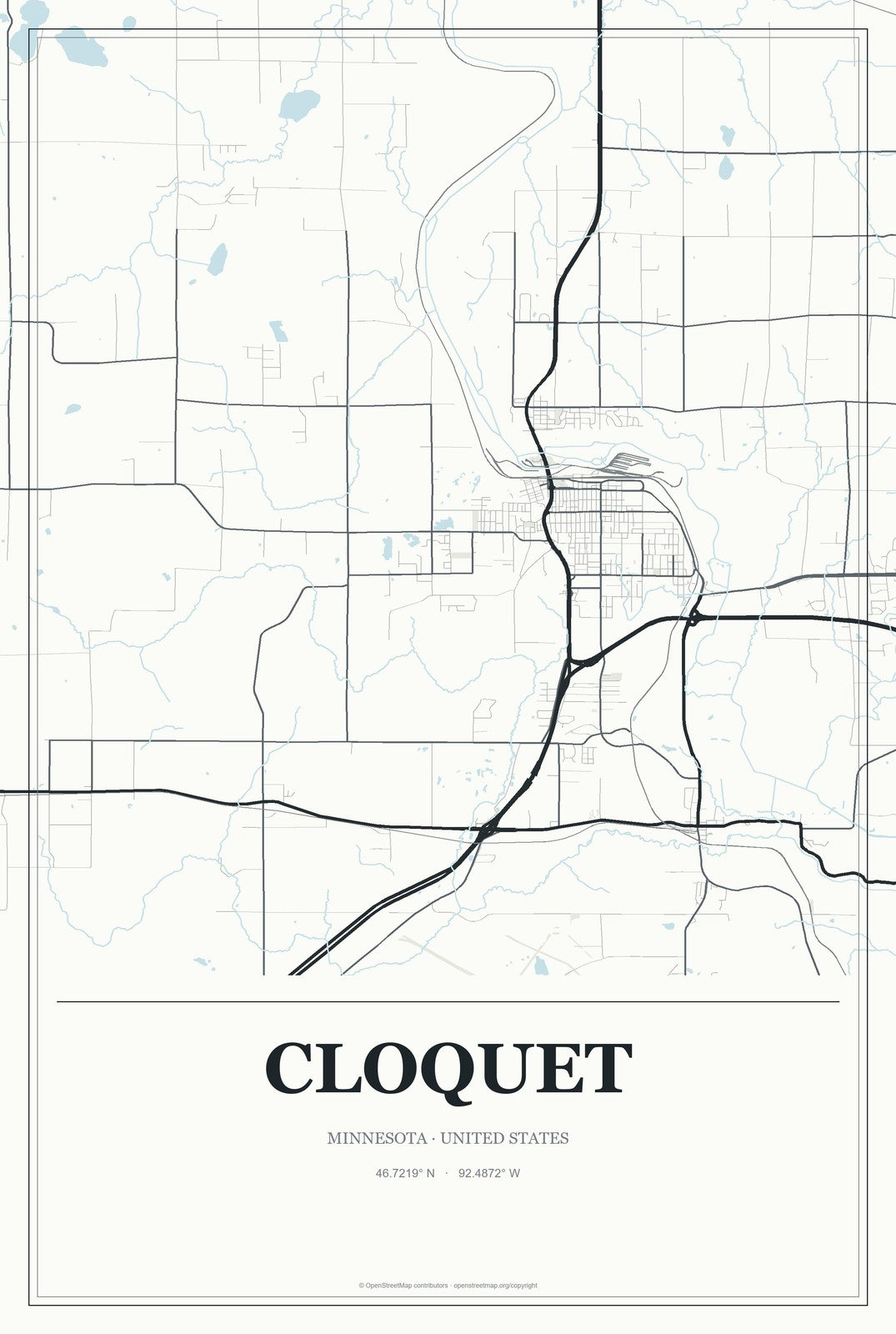 Cloquet, Minnesota City Map Aluminum Sign in Gallery Air style