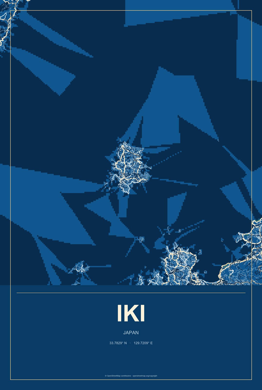 Iki, Japan City Map Aluminum Sign in Harbor Cobalt style