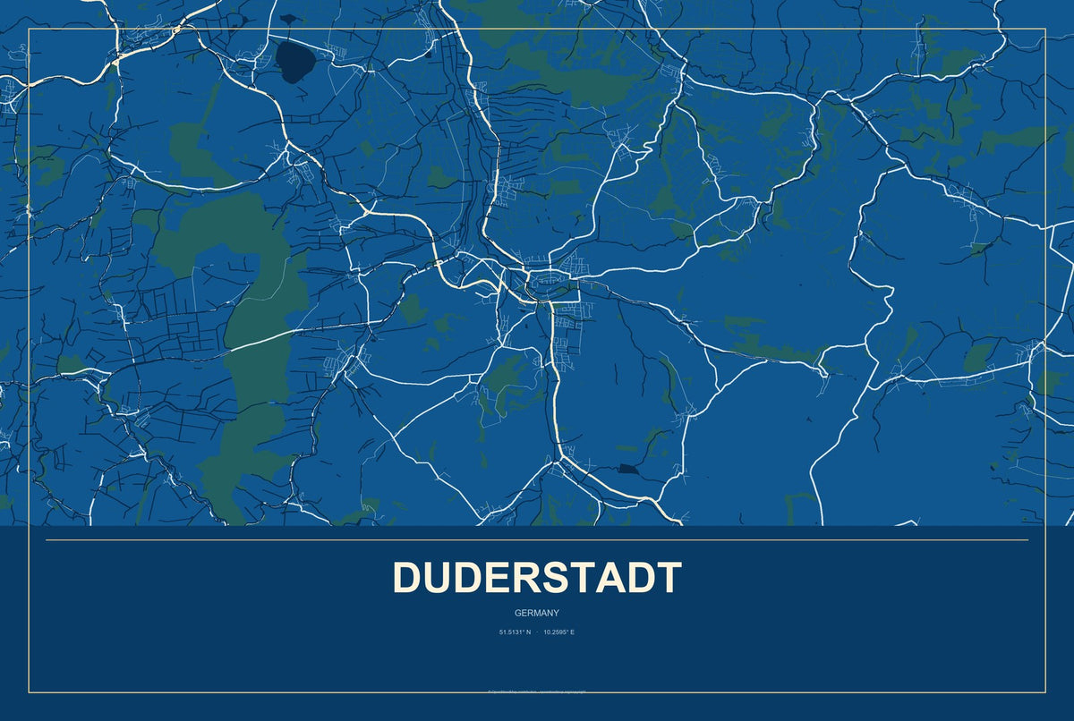 Duderstadt, Germany City Map Aluminum Sign in Harbor Cobalt style