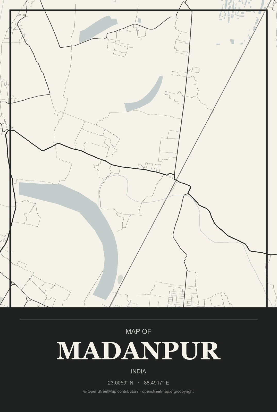 Madanpur, India City Map Aluminum Sign in Museum Plaque style