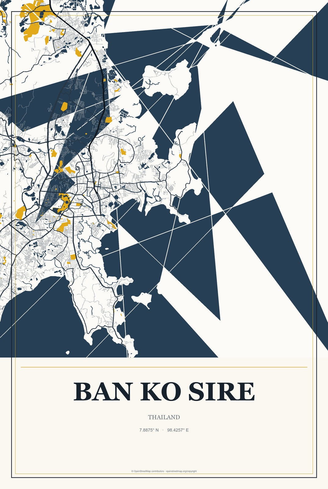 Ban Ko Sire, Thailand City Map Aluminum Sign in Citrine Modern style