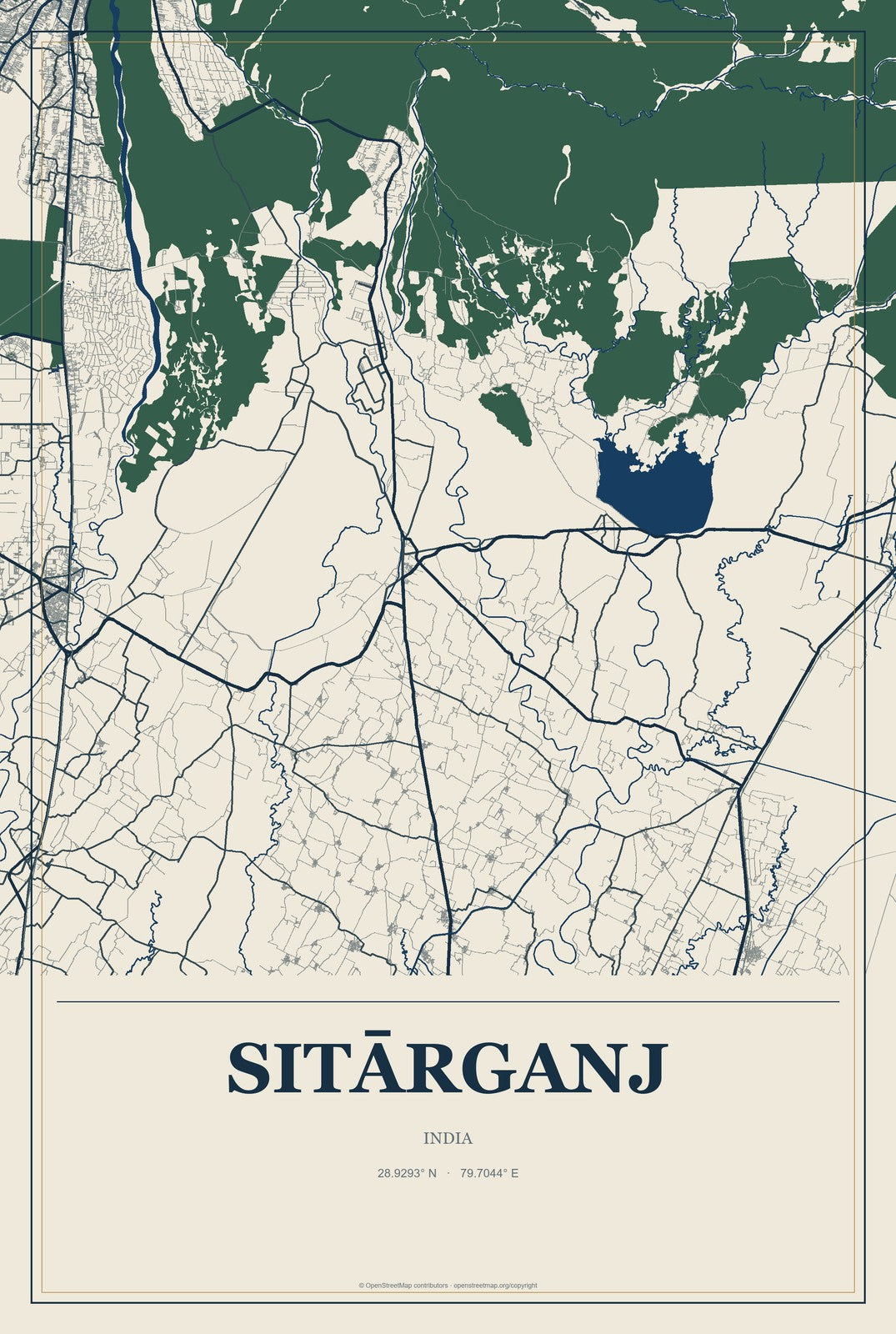Sitārganj, India City Map Aluminum Sign in Coastal Cutout style