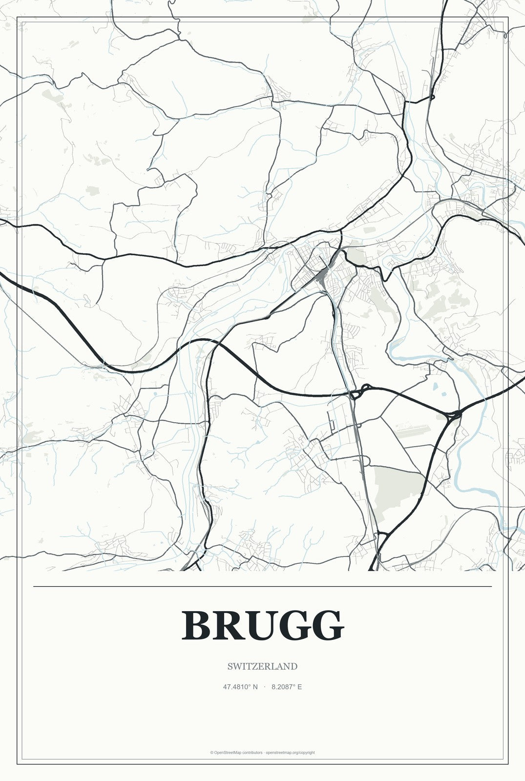 Brugg, Switzerland City Map Aluminum Sign in Gallery Air style