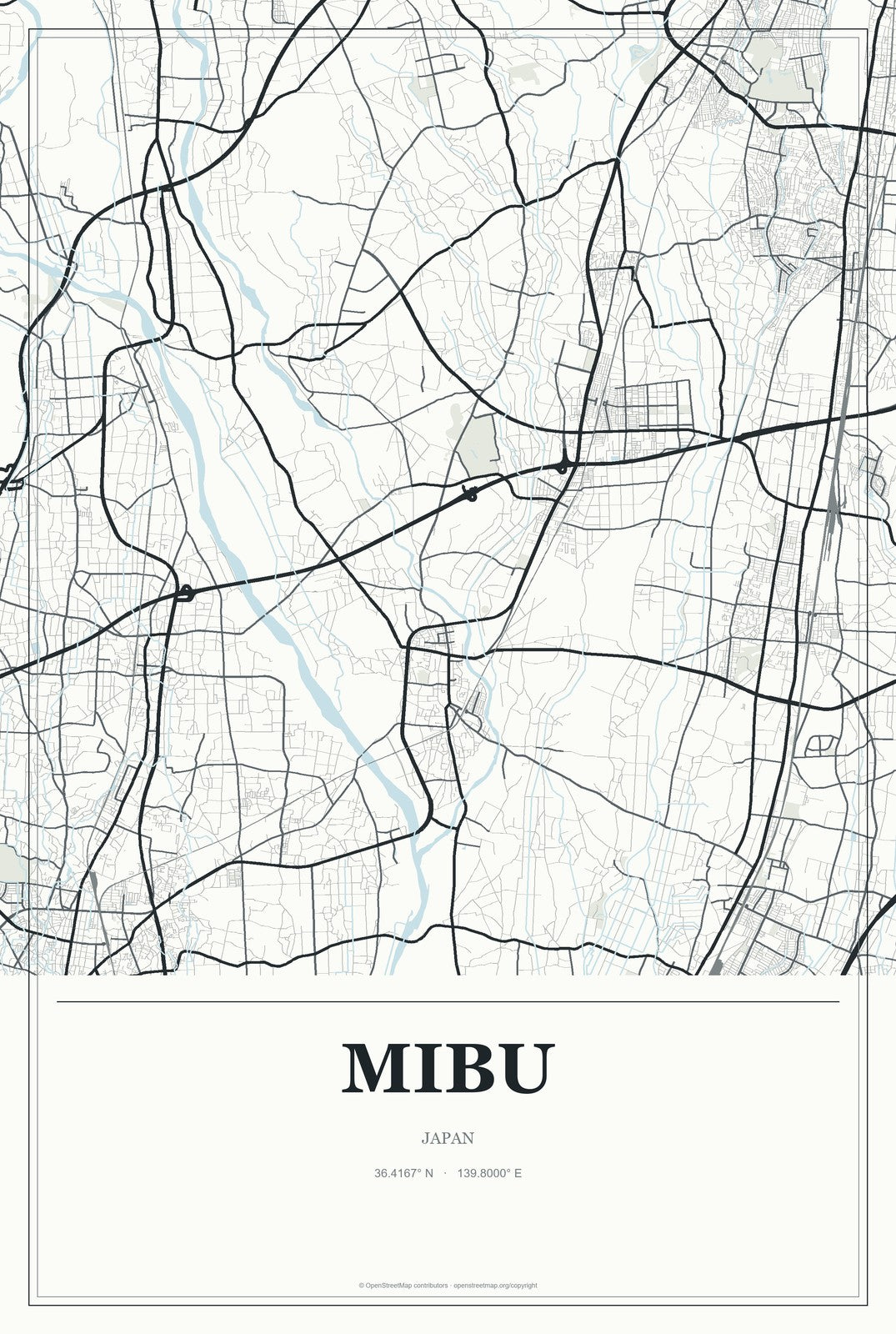 Mibu, Japan City Map Aluminum Sign in Gallery Air style