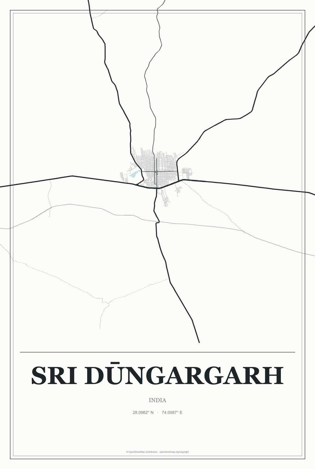 Sri Dūngargarh, India City Map Aluminum Sign in Gallery Air style
