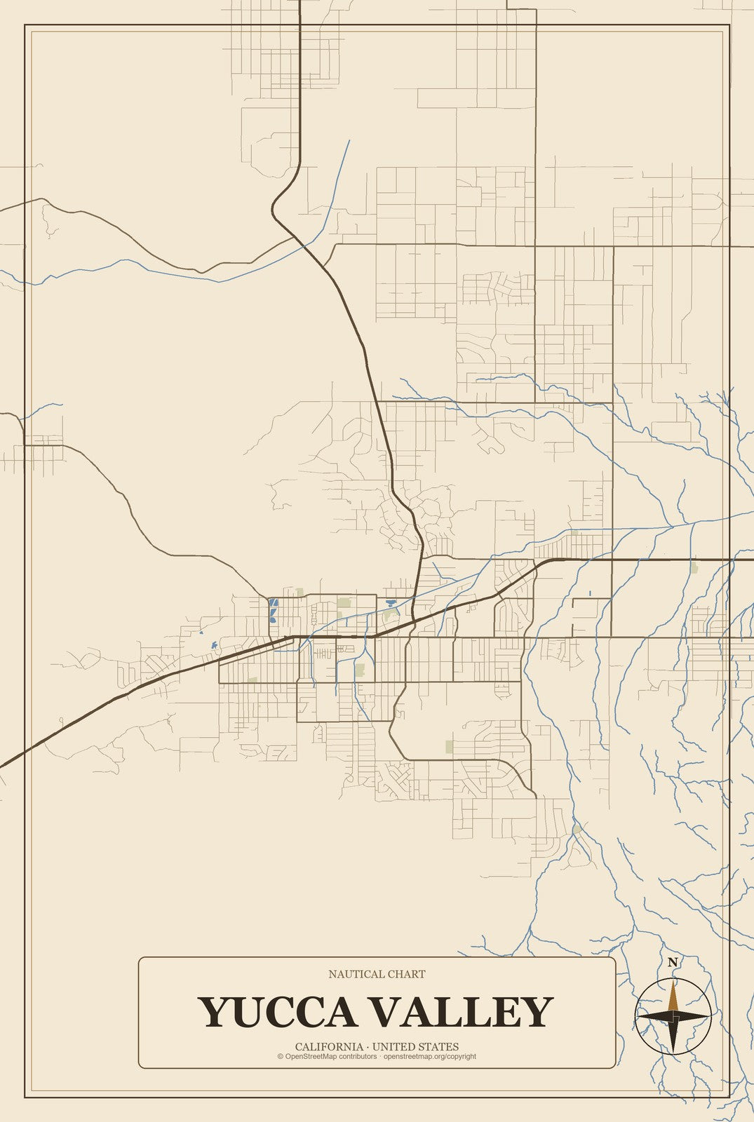 Yucca Valley, California City Map Aluminum Sign in Heritage Nautical style
