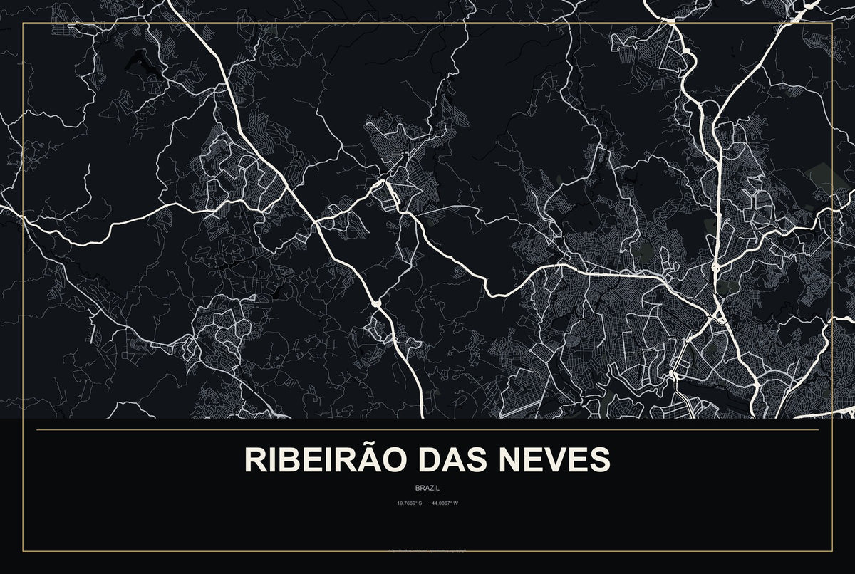Ribeirão das Neves, Brazil City Map Aluminum Sign in Metropolitan Noir style