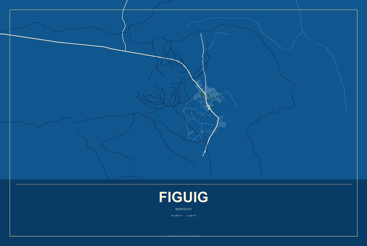Figuig, Morocco City Map Aluminum Sign in Harbor Cobalt style