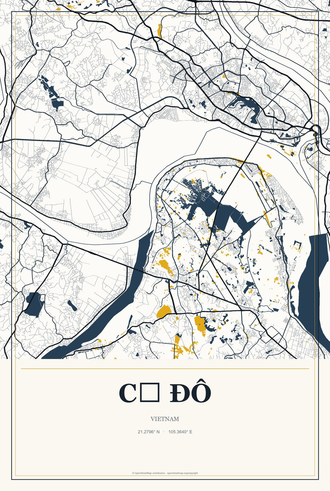 Cổ Đô, Vietnam City Map Aluminum Sign in Citrine Modern style