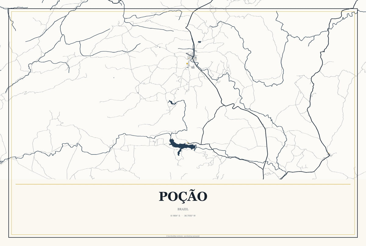 Poção, Brazil City Map Aluminum Sign in Citrine Modern style