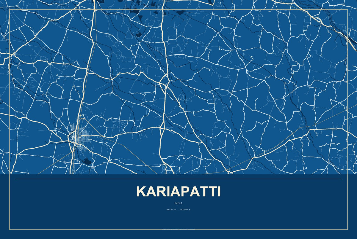 Kariapatti, India City Map Aluminum Sign in Harbor Cobalt style