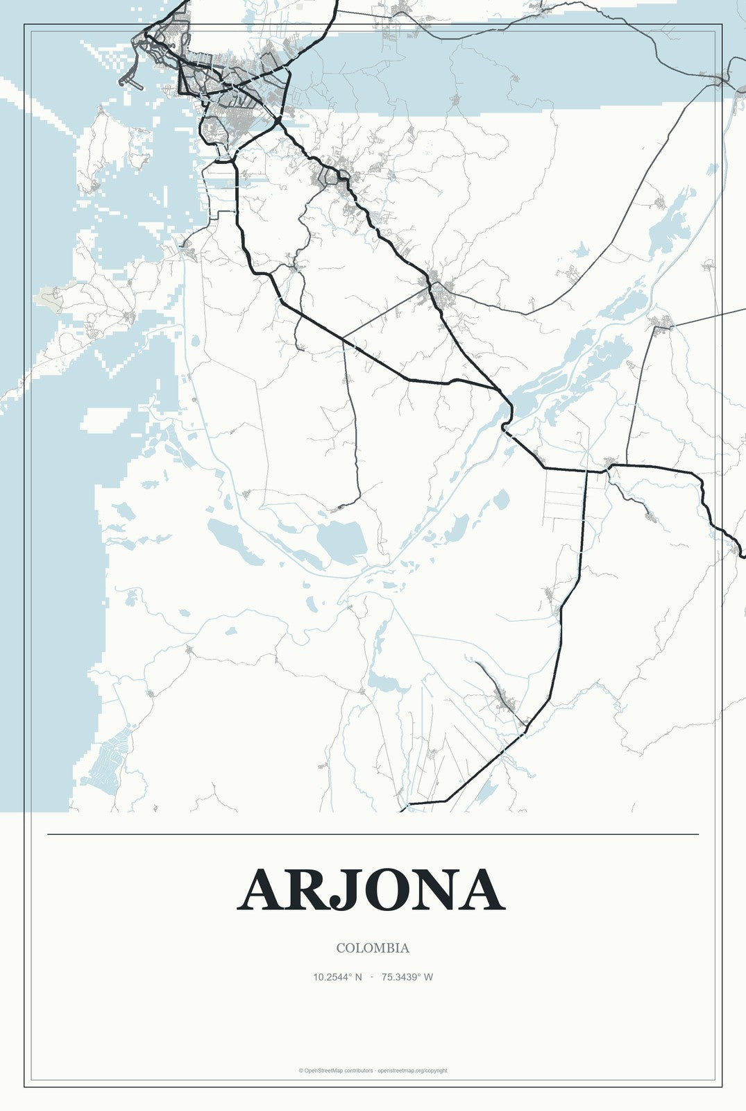 Arjona, Colombia City Map Aluminum Sign in Gallery Air style
