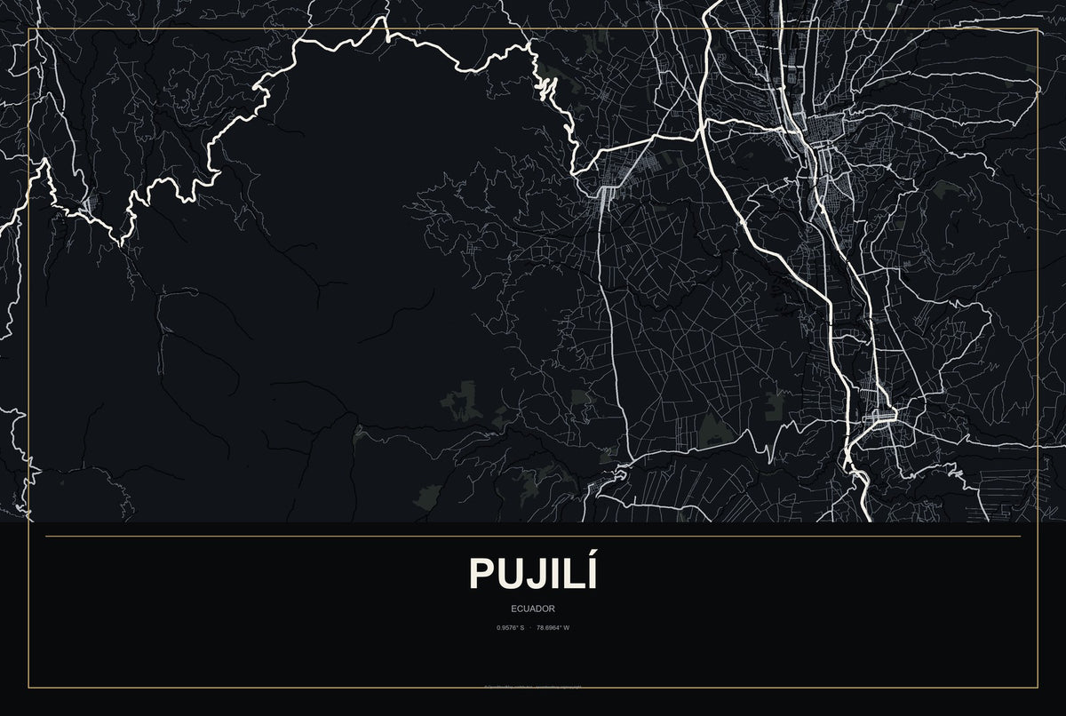 Pujilí, Ecuador City Map Aluminum Sign in Metropolitan Noir style