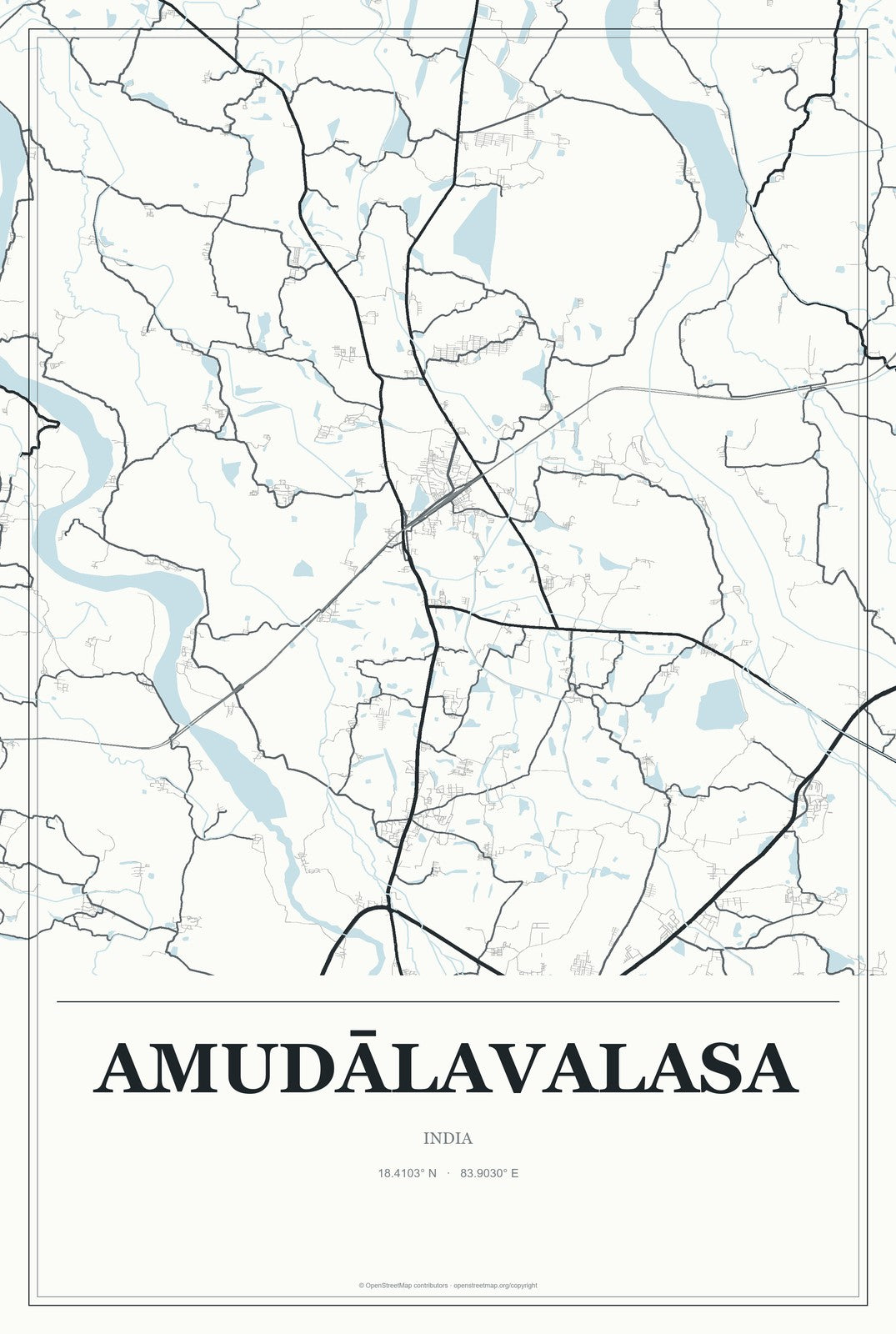 Amudālavalasa, India City Map Aluminum Sign in Gallery Air style