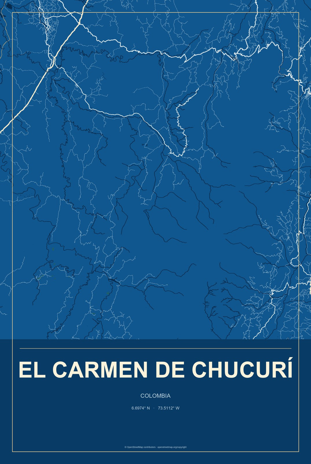 El Carmen de Chucurí, Colombia City Map Aluminum Sign in Harbor Cobalt style
