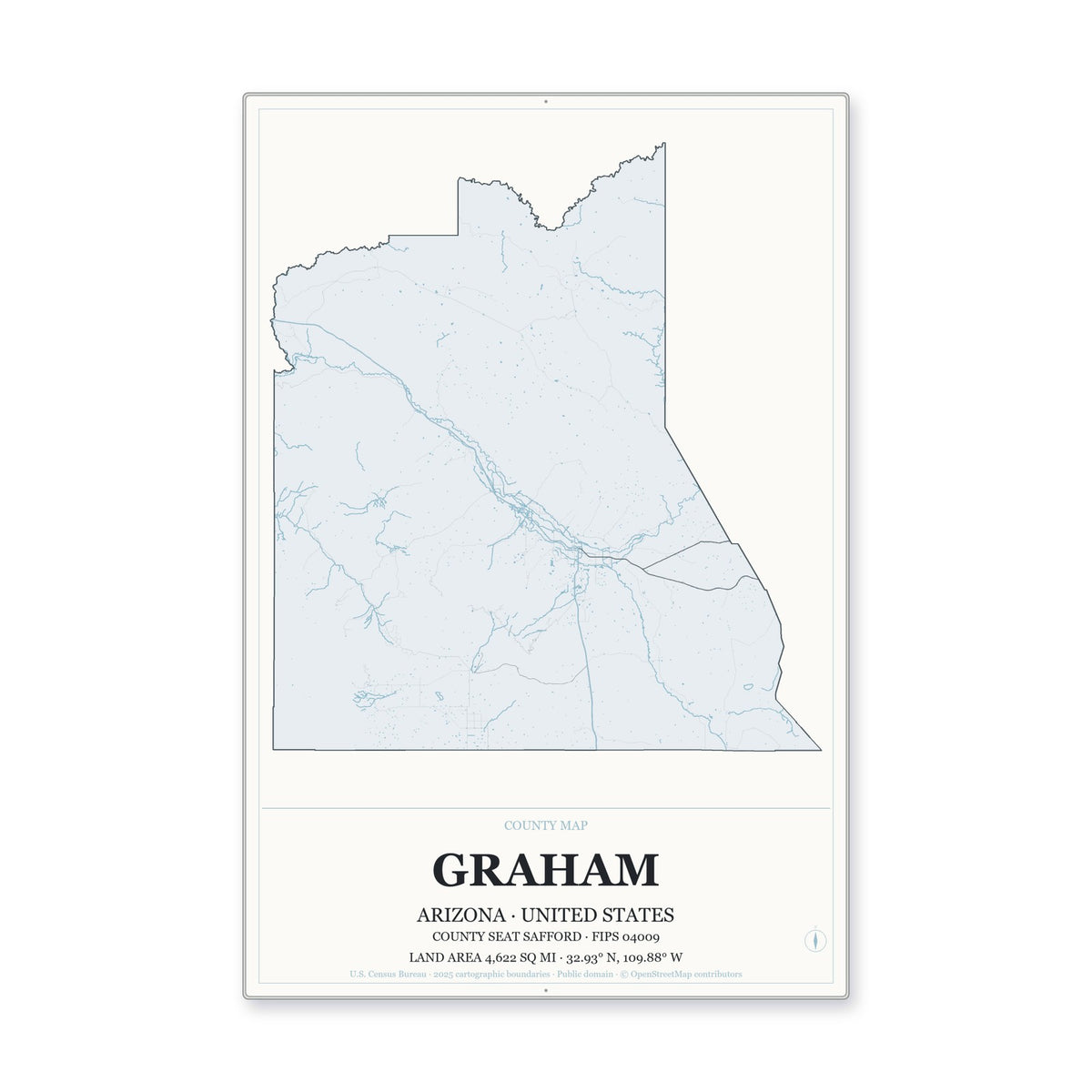 Graham County, Arizona Map Aluminum Sign in Gallery Air style