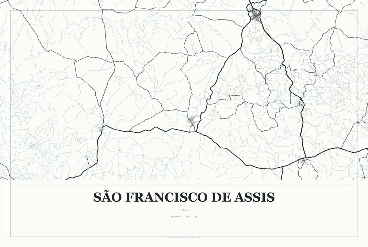São Francisco de Assis, Brazil City Map Aluminum Sign in Gallery Air style