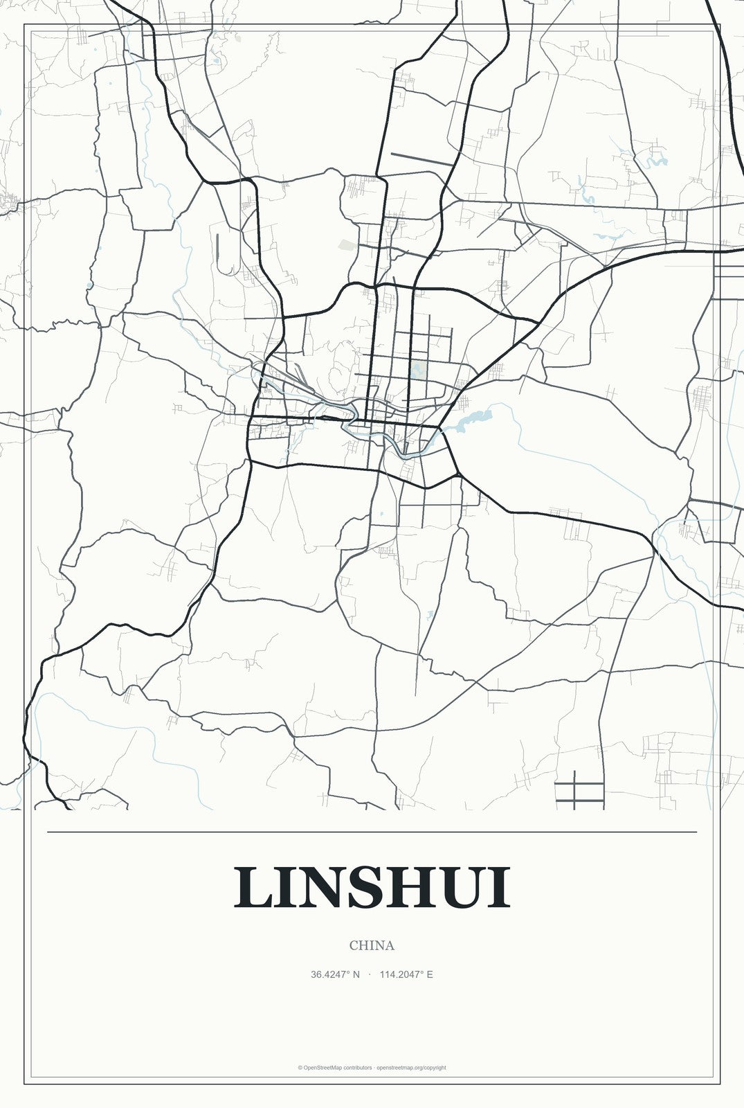 Linshui, China City Map Aluminum Sign in Gallery Air style