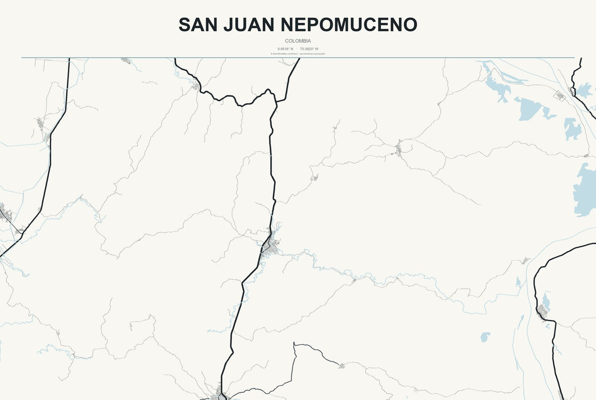 San Juan Nepomuceno, Colombia City Map Aluminum Sign in Headline Atlas style